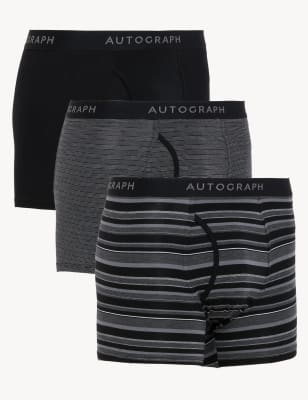 

Mens Autograph 3pk Supima® Cotton Blend Striped Trunks - Black, Black