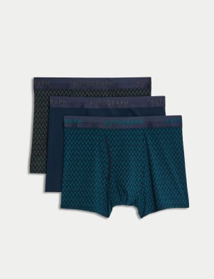 

Mens Autograph 3pk Microskin Monogram Print & Plain Trunks - Turquoise, Turquoise