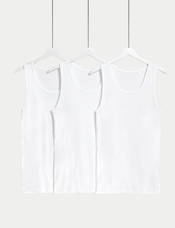 3pk Pure Cotton Sleeveless Vests - AT