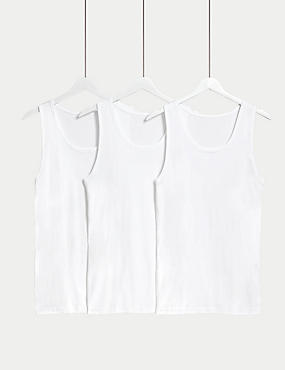 3pk Pure Cotton Sleeveless Vests