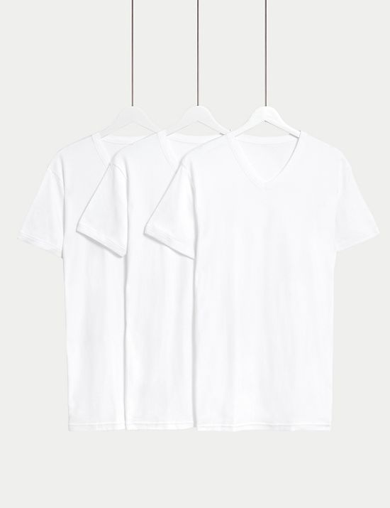 3pk Pure Cotton V-Neck T-Shirt Vests