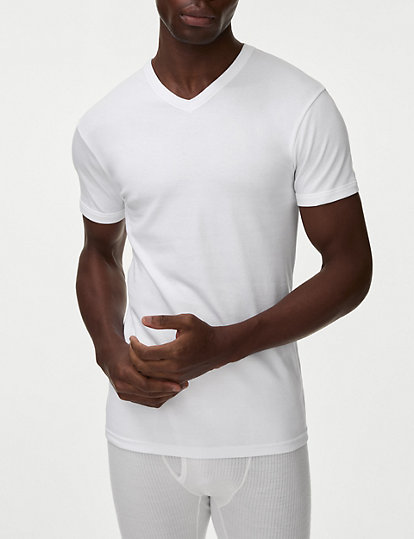 3pk Pure Cotton V-Neck T-Shirt Vests