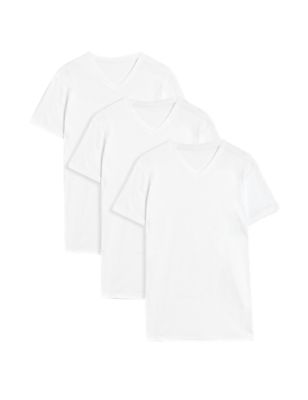 M&S Classic Mens 3pk Pure Cotton V-Neck T-Shirt Vests