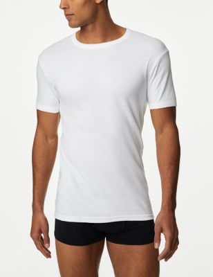 3pk Pure Cotton V-Neck T-Shirt Vests Marks & Spencer Men Clothing Underwear Vests 