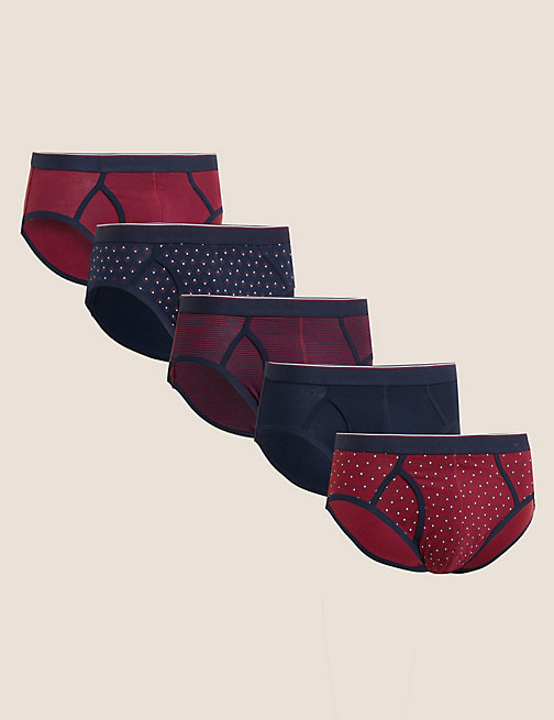 Marks And Spencer Mens M&S Collection 5pk Cotton Rich Cool & Fresh Briefs - Berry, Berry