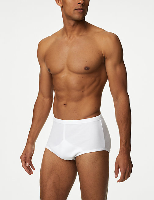 Marks And Spencer Mens M&S Collection 3pk Pure Cotton StayNew Briefs - White, White