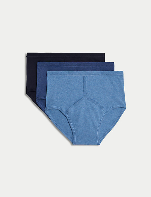Marks And Spencer Mens M&S Collection 3pk Pure Cotton Briefs - Blue Mix