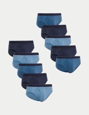 Marks And Spencer Mens M&S Collection 10pk Cool & Fresh Briefs with Stretch - Navy Mix, Navy Mix