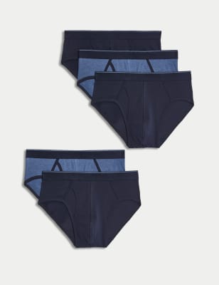 Marks And Spencer Mens M&S Collection 5pk Cotton Stretch Cool & Fresh Briefs - Denim Mix, Denim Mix