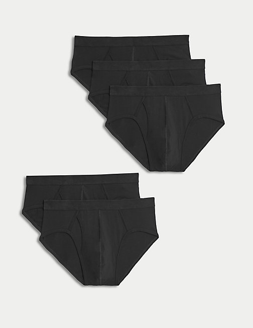 Marks And Spencer Mens M&S Collection 5pk Cotton Stretch Cool & Fresh Briefs - Black, Black