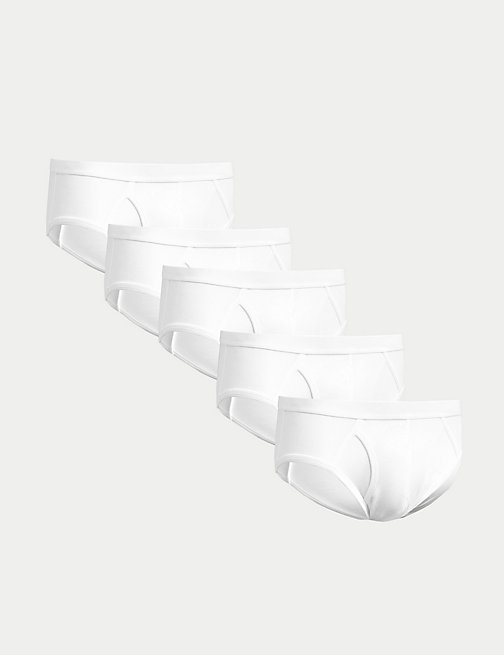 Marks And Spencer Mens M&S Collection 5pk Cotton Stretch Cool & Fresh Briefs - White