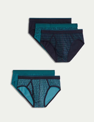 

Mens M&S Collection 5pk Cool and Fresh Leaf Print Brief - Dark Teal, Dark Teal