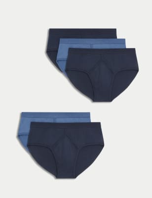 M&S Mens 5pk Essential Cotton Briefs - Navy/Blue, Navy/Blue,Black,White