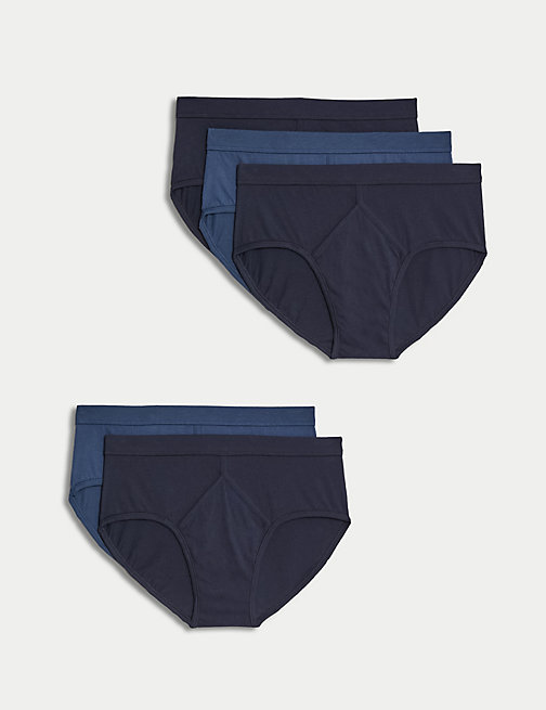 Marks And Spencer Mens M&S Collection 5pk Pure Cotton Briefs - Navy/Blue, Navy/Blue