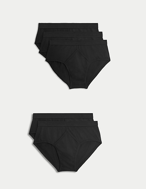 Marks And Spencer Mens M&S Collection 5pk Pure Cotton Briefs - Black, Black
