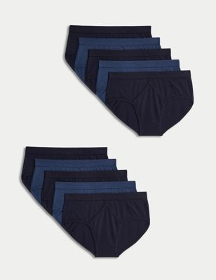 M&S Mens 10pk Essential Cotton Briefs - M - Navy/Blue, Navy/Blue