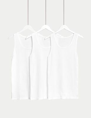 3pk Pure Cotton Classic Sleeveless Mesh Vests - CY