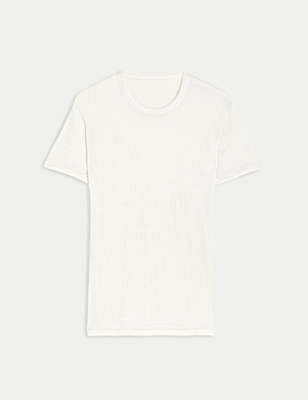 M&S Marks & Spencer Wool Blend Thermal Top White Size: L