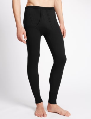 Cale&ccedil;on long chauffant en coton m&eacute;lang&eacute;