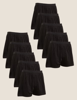

Mens M&S Collection 10pk Pure Cotton Jersey Boxers - Black, Black