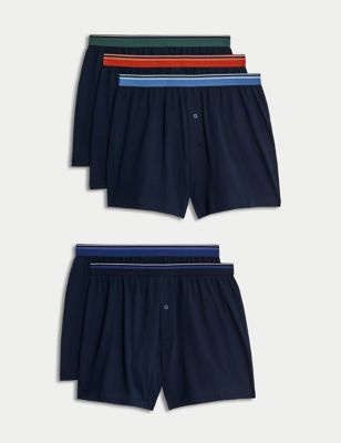 M&S Mens 5pk Pure Cotton Cool & Fresh Jersey Boxers - Navy Mix, Navy Mix
