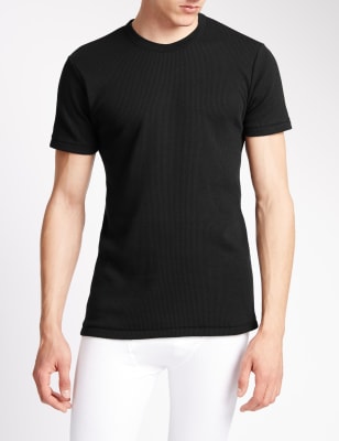 Maillot de corps chauffant en coton m&eacute;lang&eacute; &agrave; manches courtes