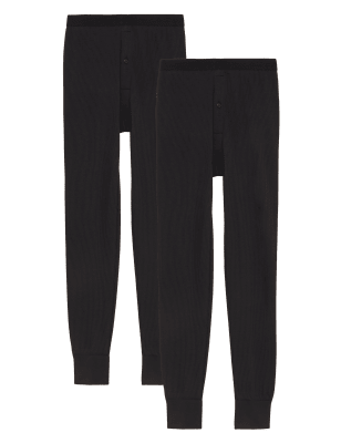 

Mens M&S Collection 2pk Medium Warmth Thermal Long Johns - Black, Black