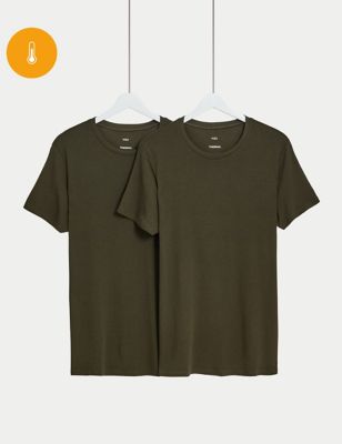 Marks And Spencer Mens M&S Collection 2pk Heatgen Light Thermal Short Sleeve Top - Khaki