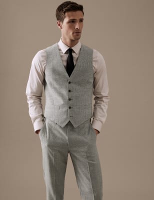 

Mens Autograph Tailored Fit Pure Wool Puppytooth Waistcoat - Grey, Grey