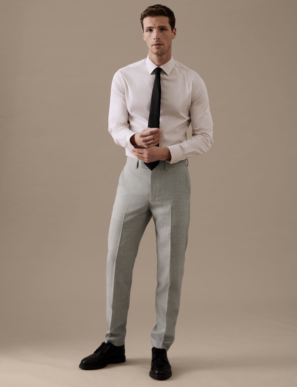 Tailored Fit Pure Wool Puppytooth Suit Trousers image 1