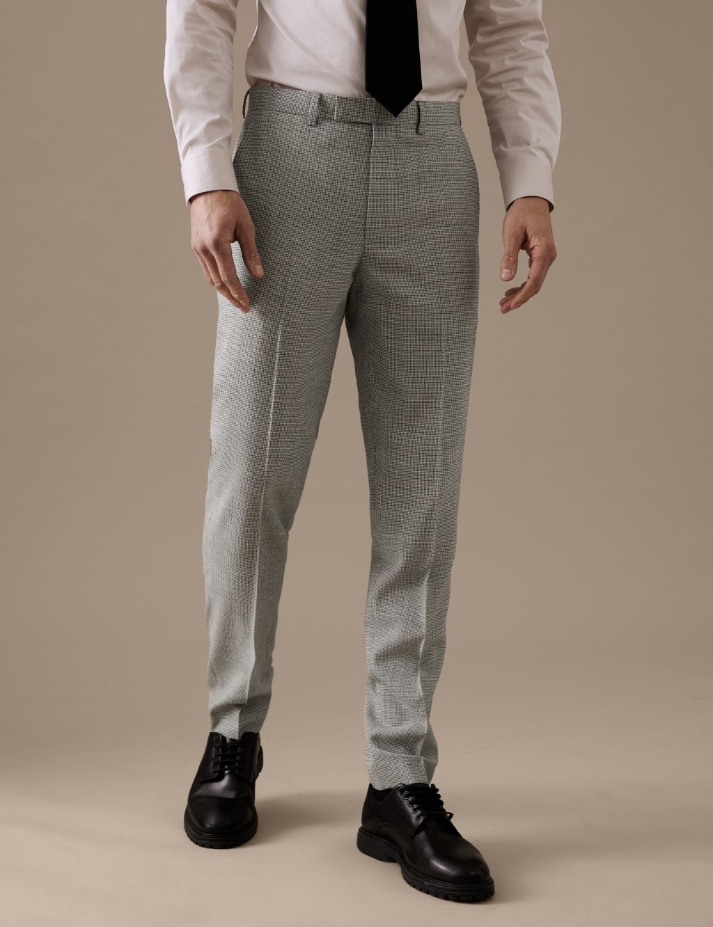 Tailored Fit Pure Wool Puppytooth Suit Trousers image 2