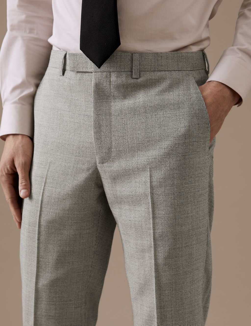 Tailored Fit Pure Wool Puppytooth Suit Trousers image 3