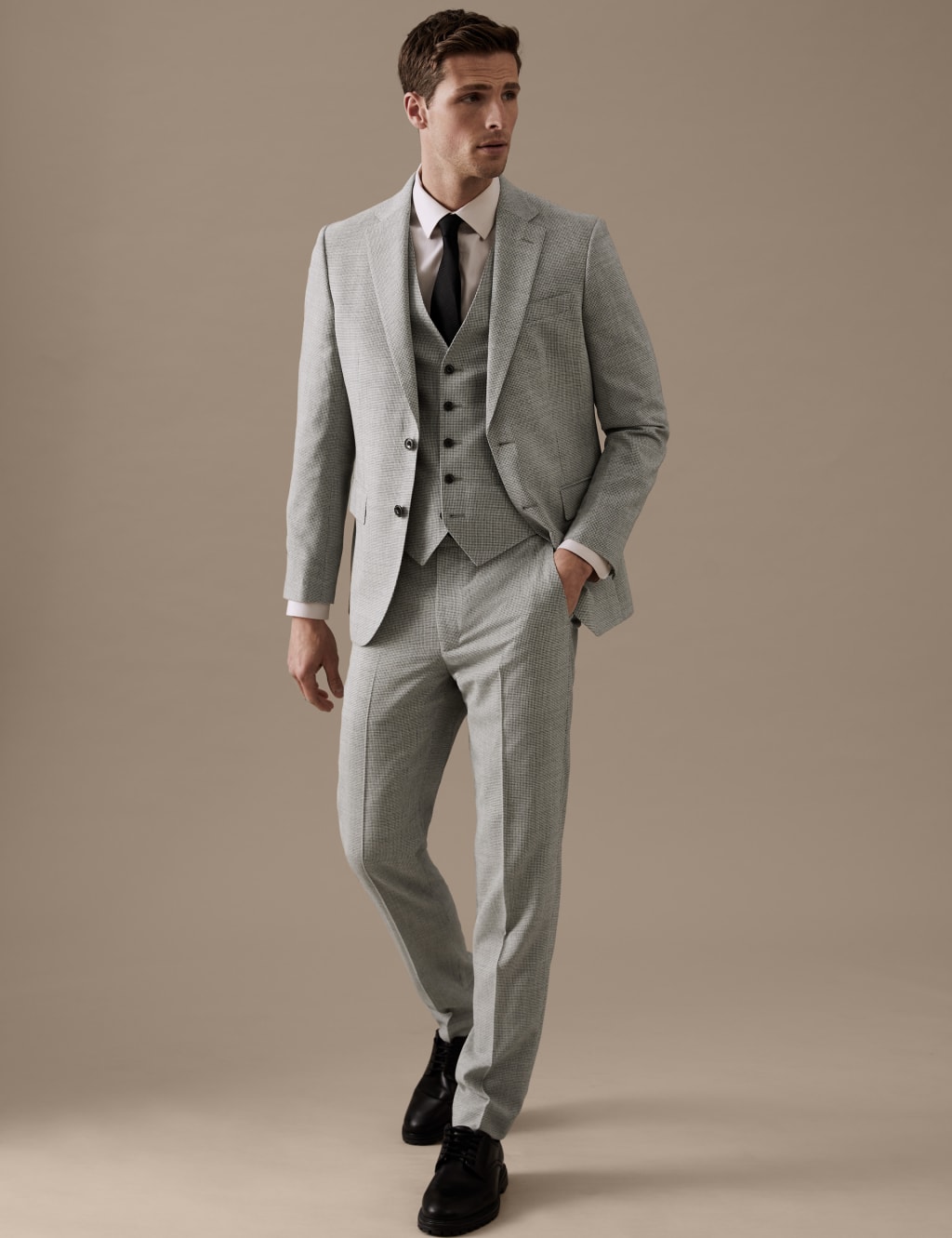 Tailored Fit Pure Wool Puppytooth Suit Trousers image 5