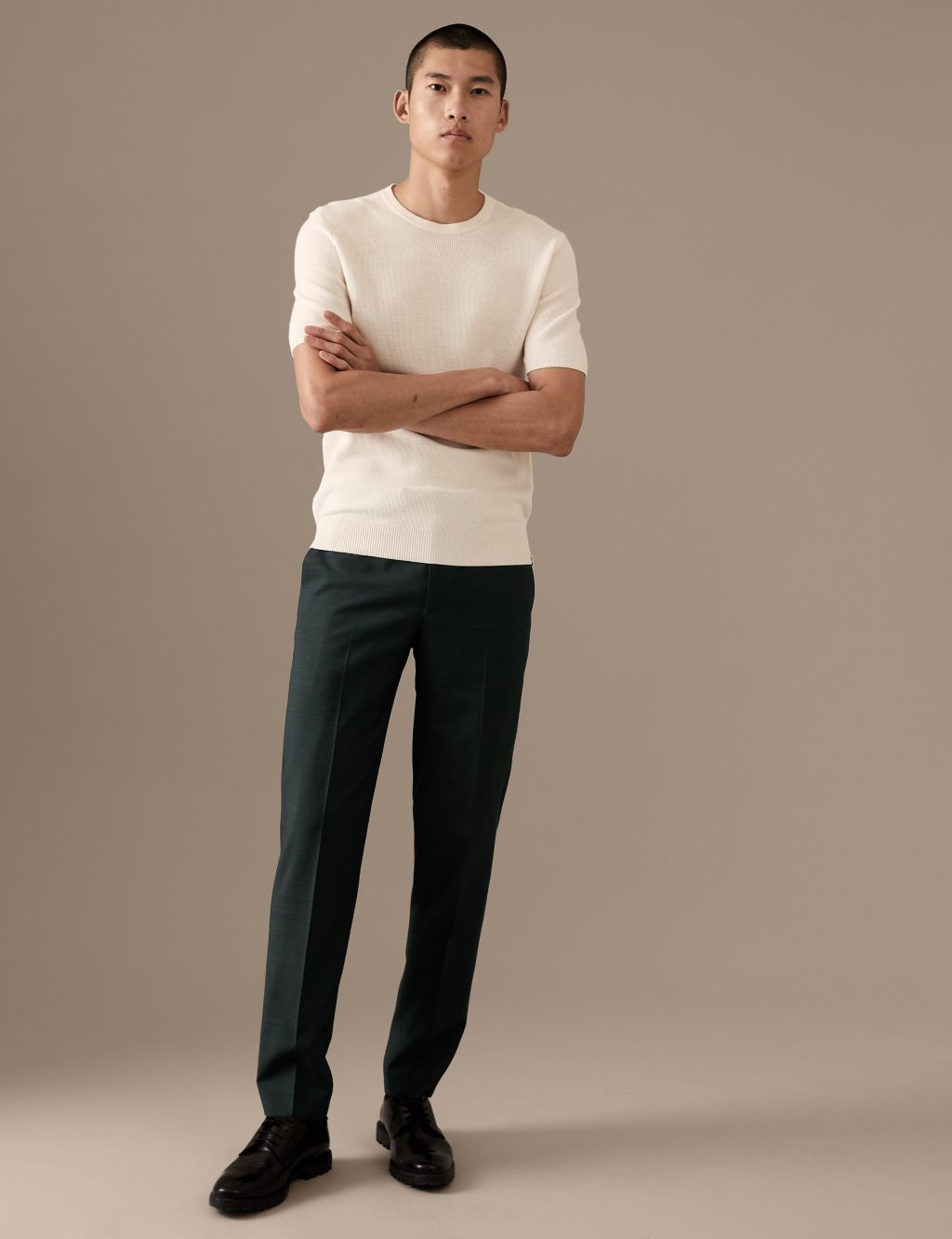 Tailored Fit Pure Wool Textured Trousers image 1