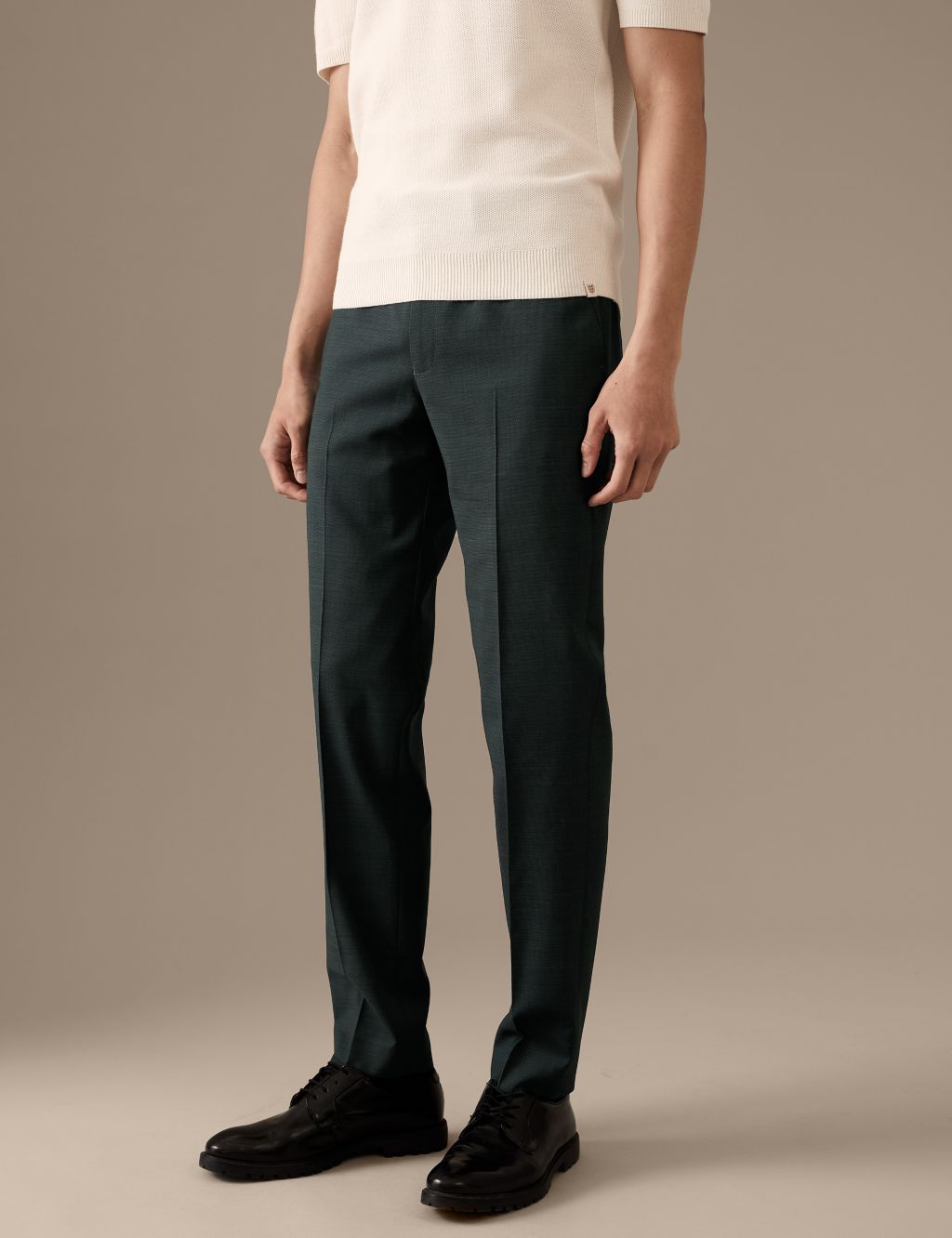 Tailored Fit Pure Wool Textured Trousers image 3