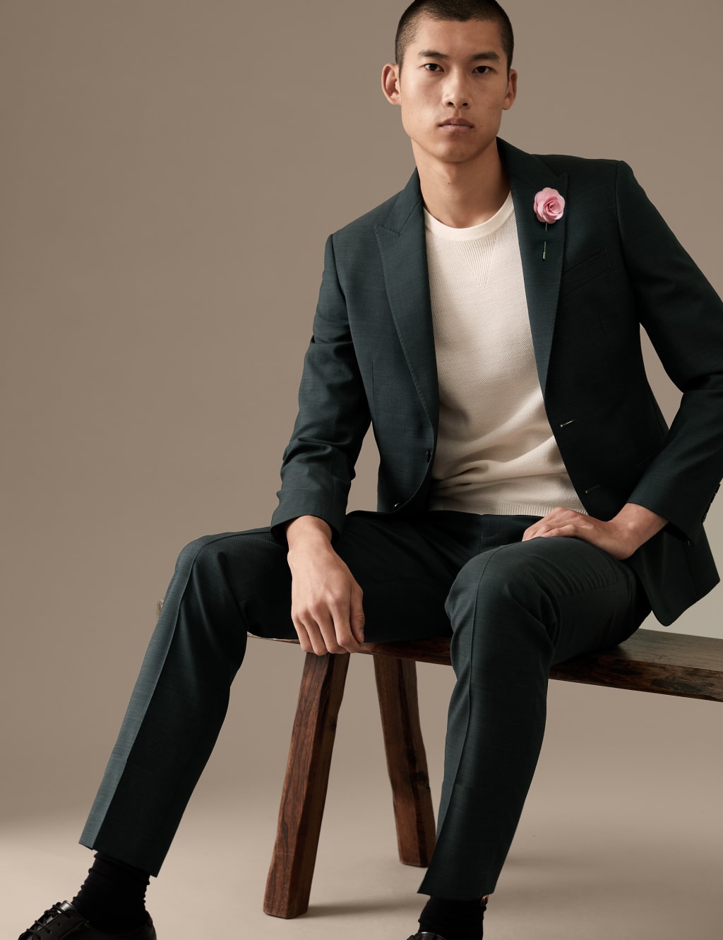 Tailored Fit Pure Wool Textured Trousers image 6
