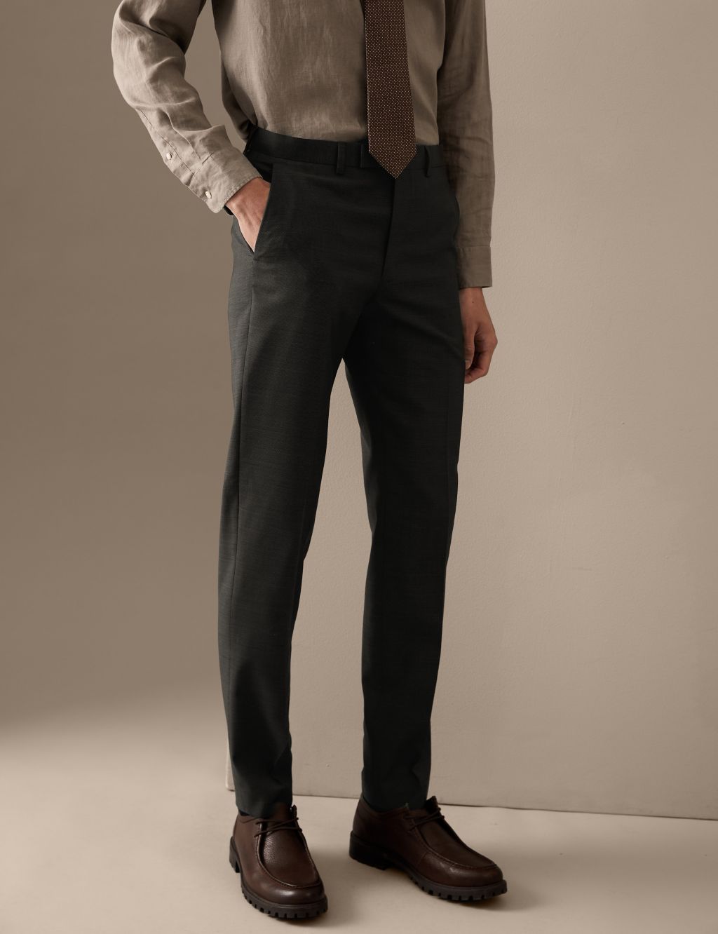 Tailored Fit Pure Wool Textured Trousers image 2