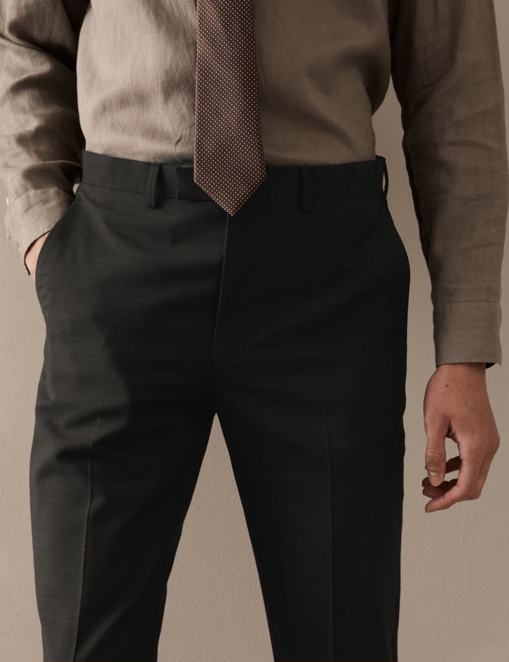 Tailored Fit Pure Wool Textured Trousers image 3