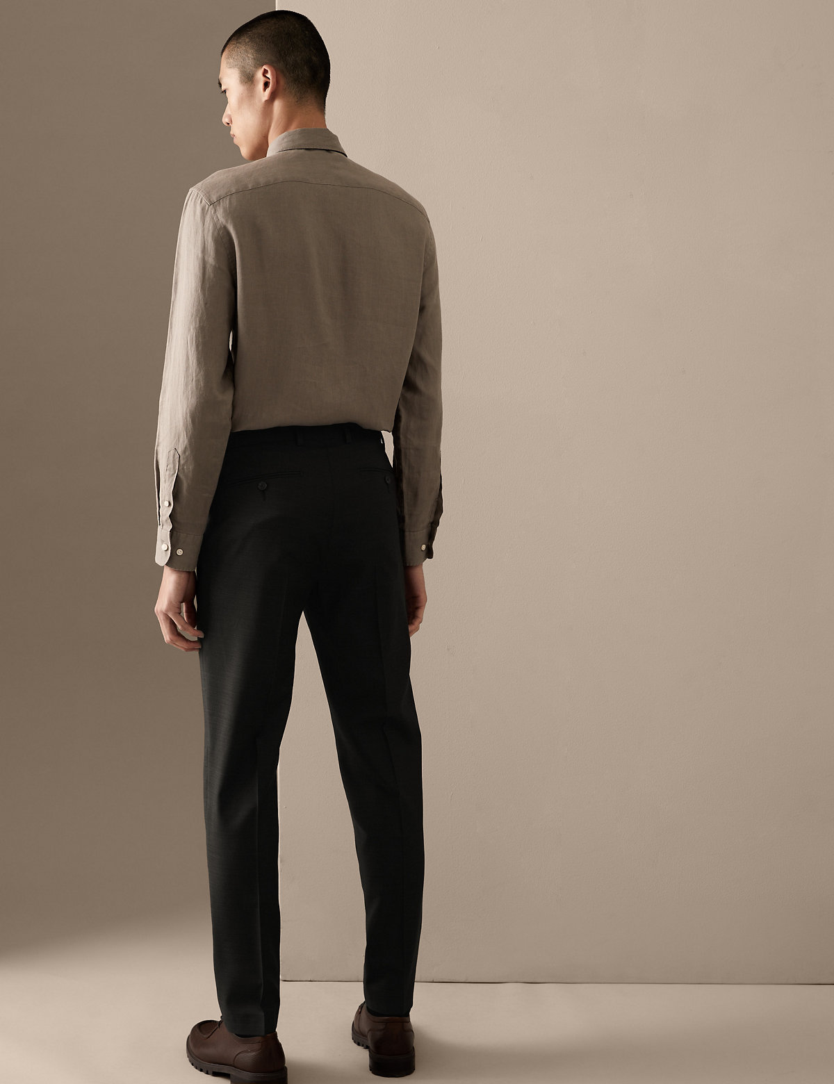 Tailored Fit Pure Wool Textured Trousers