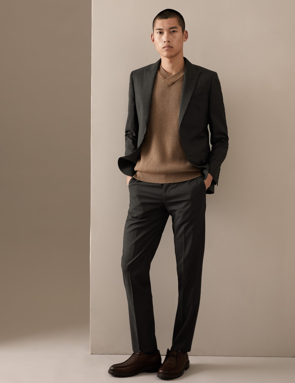 Tailored Fit Pure Wool Textured Trousers image 7