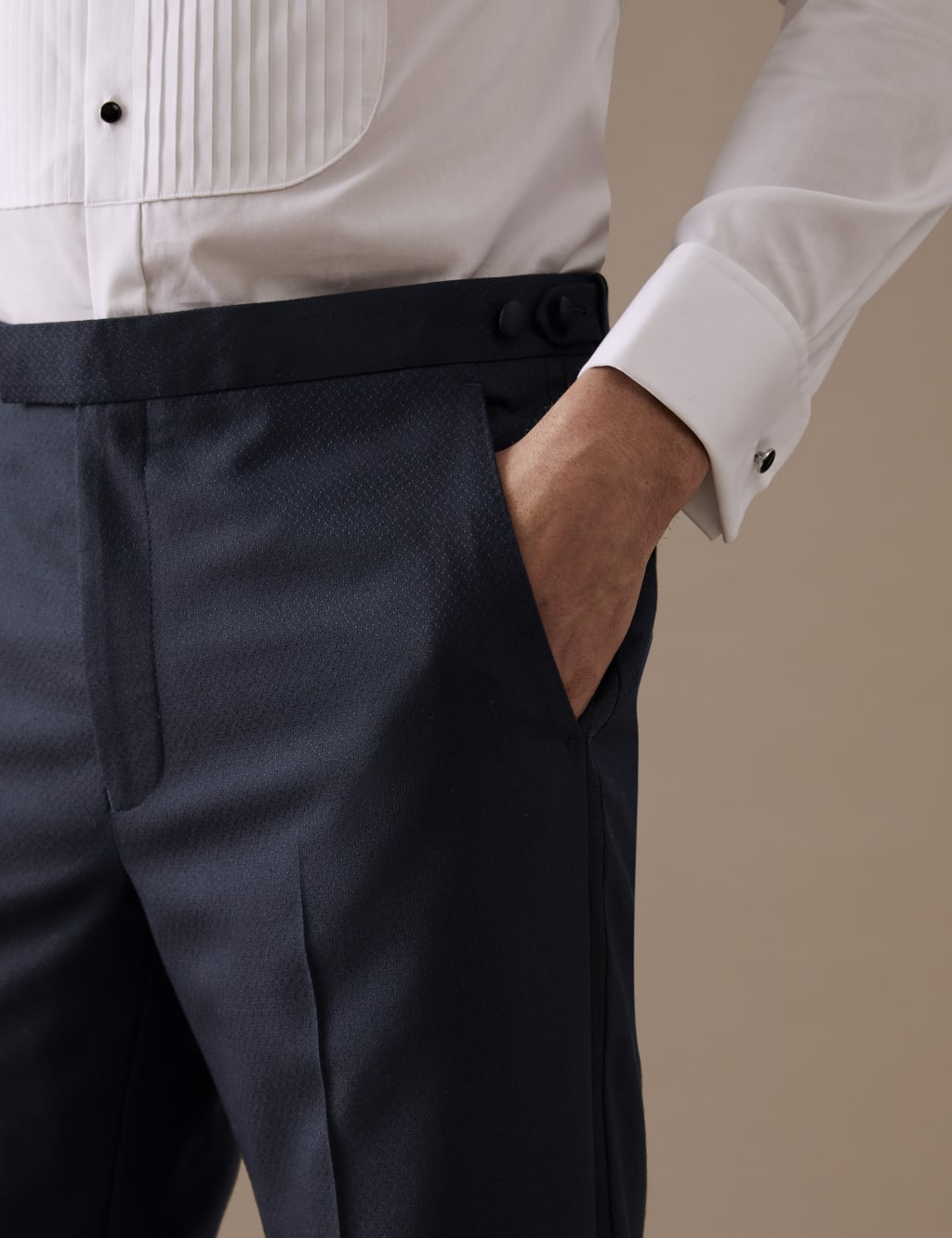 Tailored Fit Pure Wool Jacquard Suit Trousers image 3