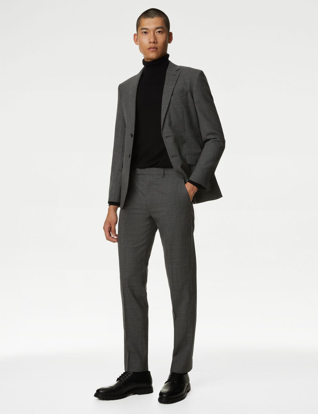 Tailored Fit Pure Wool Puppytooth Trousers image 1