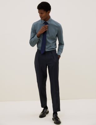 

Mens Autograph Tailored Fit Wool Rich Check Trousers - Indigo, Indigo