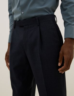 M&S Autograph Mens Tailored Fit Wool Rich Check Trousers