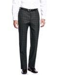 Pure Wool Flat Front Checked Trousers