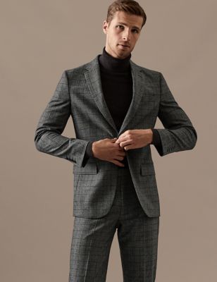 

Mens Autograph Tailored Fit Wool Rich Check Suit Jacket - Grey Mix, Grey Mix