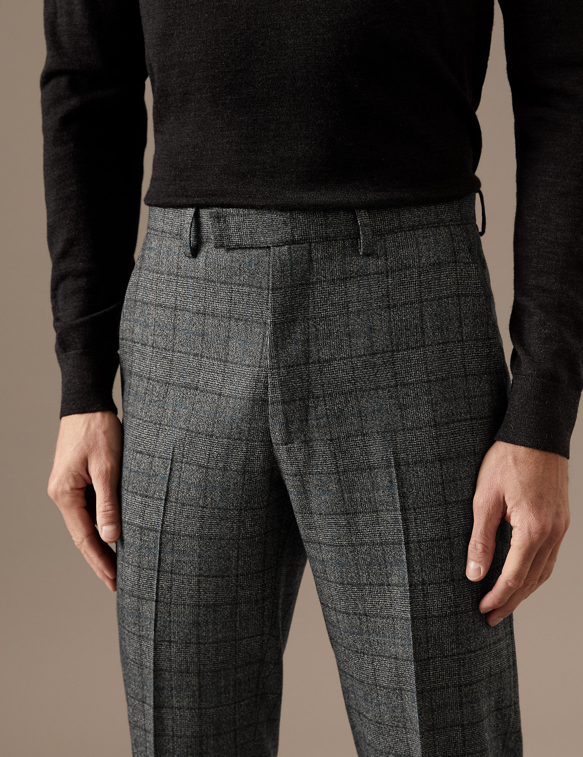 Tailored Fit Wool Rich Check Trousers