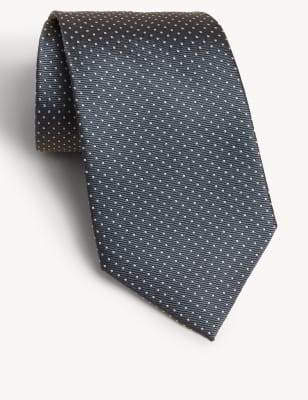 

Mens Autograph Pin Dot Pure Silk Tie - Silver, Silver