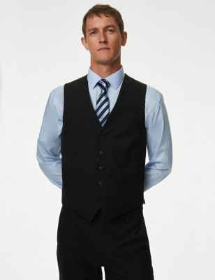 M&S Mens Tailored Fit Waistcoat - 48REG - Black, Black,Navy