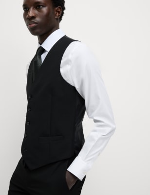 M&S Mens Tailored Fit Waistcoat - 48REG - Black, Black,Navy